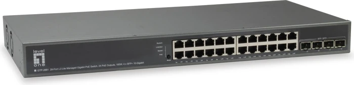 LevelOne GTP Kilby Rackmount Gigabit Managed Switch, 24x RJ-45, 4x SFP+, 185W PoE+
