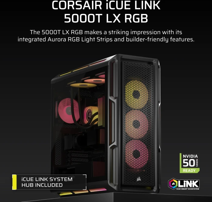 Corsair iCUE LINK 5000T LX RGB, schwarz, Glasfenster