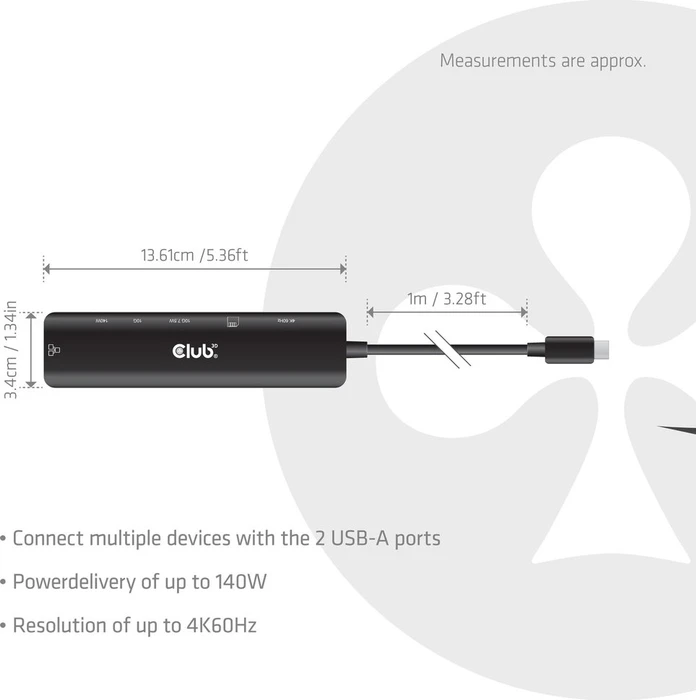 Club 3D 7-in-1 USB Typ-C Hub 140W, USB-C 3.1 [Stecker]