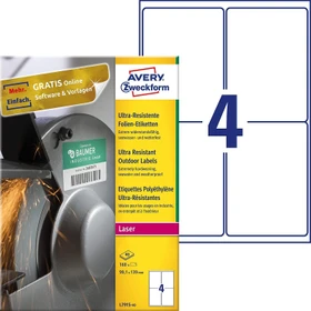 Avery-Zweckform Folienetiketten ultra resistent, 92.1x139mm, wetterfest, weiß, 10 Blatt (40 Etiketten)