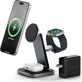 Satechi 3-in-1 Foldable Qi2 Wireless Charging Stand grau/schwarz