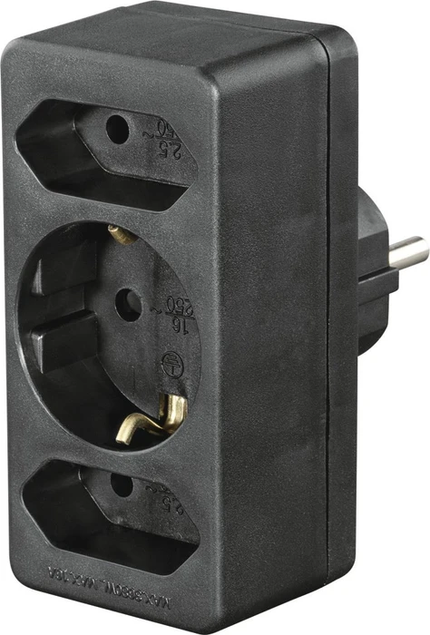 Hama Adapterstecker, 3-fach, 2x Euro, 1x Schuko, schwarz