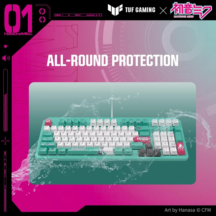ASUS TUF Gaming K3 Gen II, Hatsune Miku Edition, LEDs RGB, TUF Optical-Mech RED Linear, USB, US