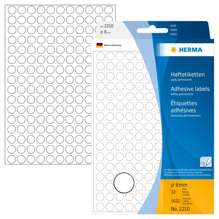 Herma Vielzwecketiketten, 8mm, weiß, 32 Blatt (5632 Etiketten)