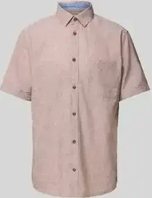 Tom Tailor Regular Fit Leinenanteil Hemd kurzarm mocha brown/chambray (Herren)