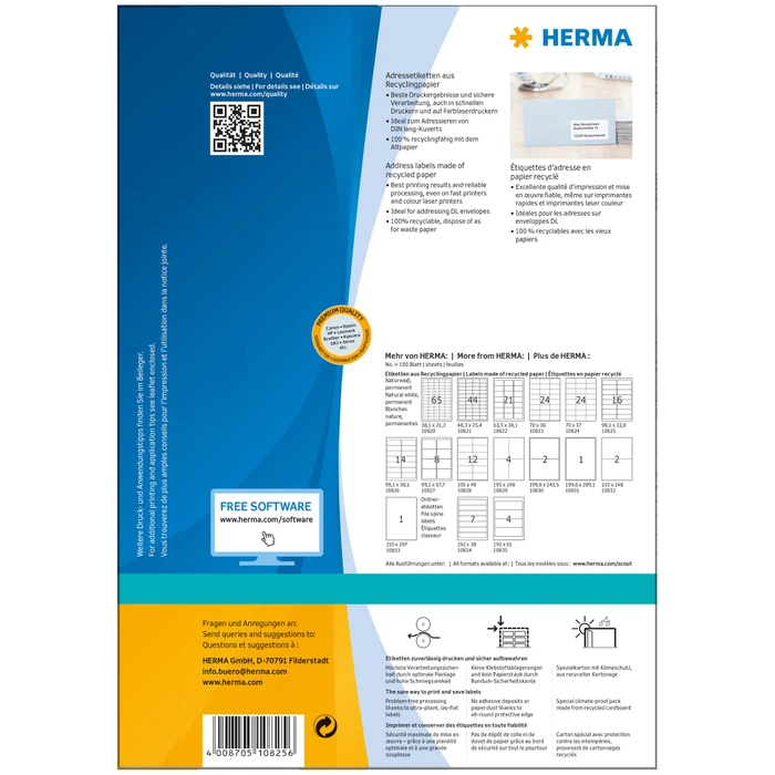 Herma Etiketten Recycling, 99.1x33.8mm, weiß, matt, 100 Blatt (1600 Etiketten)