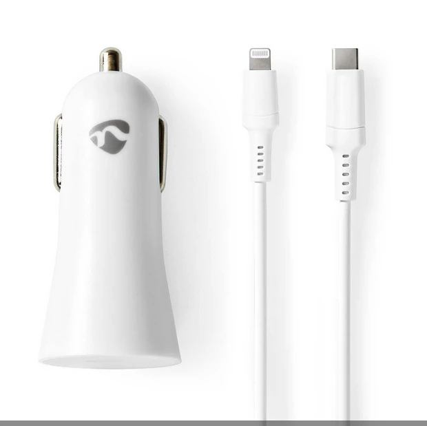 Nedis 20W USB-C Kfz-Schnellladegerät mit Power Delivery inkl. 1.0m Lightning-Kabel weiß