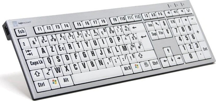 LogicKeyboard LargePrint PC Slim Line, Black on White, USB, FR