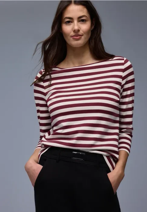 Street One Gestreiftes Shirt langarm truffle red (Damen)