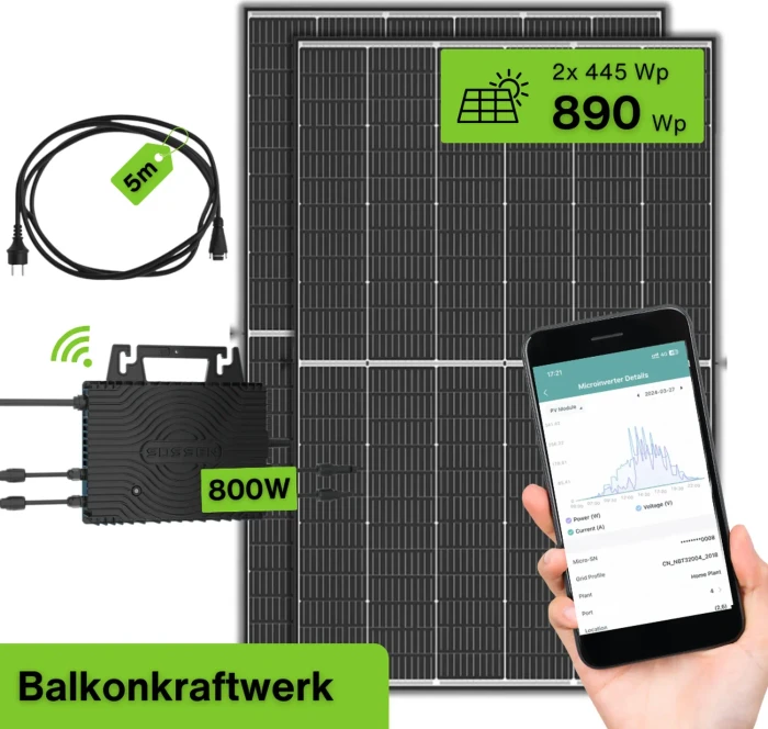 e4mobility Balkonkraftwerk 890W Komplettset, 800W, 890Wp