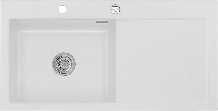 systemceram Mera 100 SL F Einbau Becken links mit Ablauffernbedienung satin