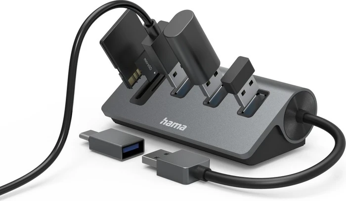 Hama USB-Hub mit Kartenleser, USB-A/USB-C 3.0 [Stecker]
