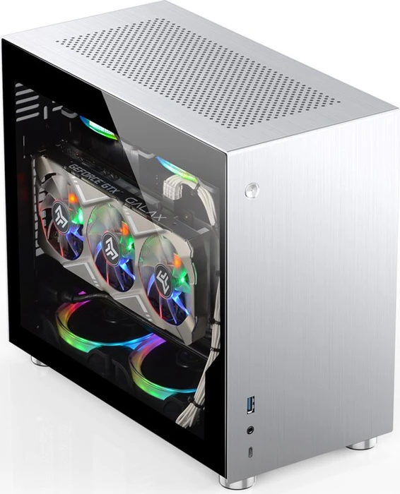 Jonsbo V10, silber, Glasfenster, Mini-ITX