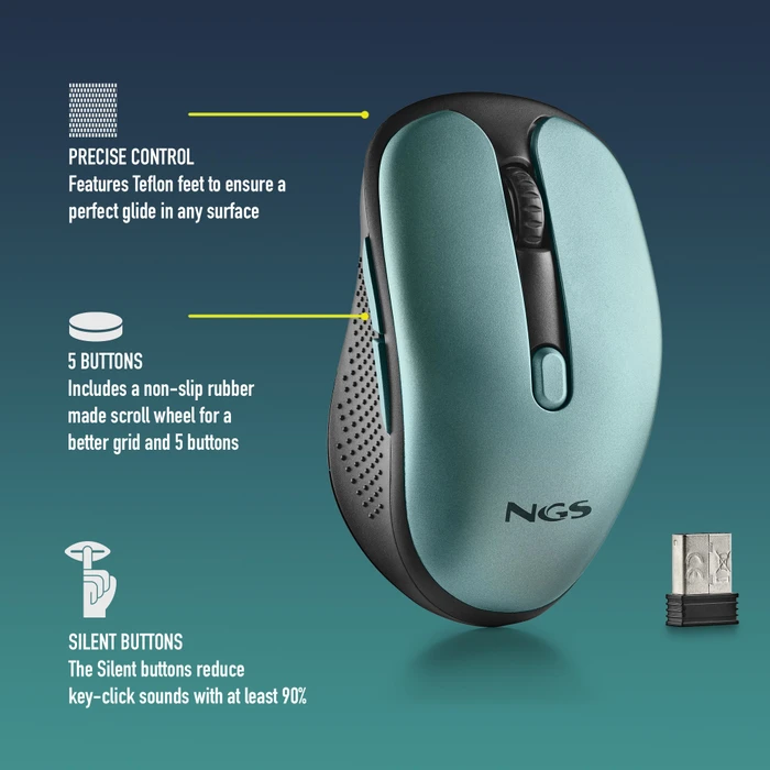 NGS Evo Rust Ice Wireless Rechargeable Silent Mouse blau/schwarz, USB