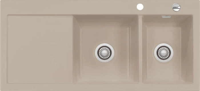 systemceram Mera Double Einbau Becken rechts mit Ablauffernbedienung fango