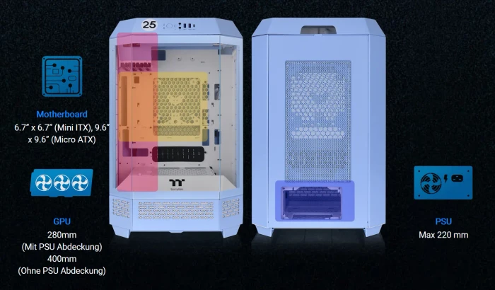 Thermaltake The Tower 300 Hydrangea Blue, blau, Glasfenster