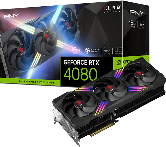 PNY GeForce RTX 4080 XLR8 Gaming Verto Epic-X RGB Overclocked Triple Fan, 16GB GDDR6X, HDMI, 3x DP