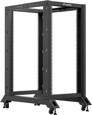 Lanberg Open Rack Series 19" Open Frame Rack 22HE, 4-Pfosten, mit Rollen, Flat Pack, tiefenverstellbar, 550-790mm, RAL 9004, 1000mm tief
