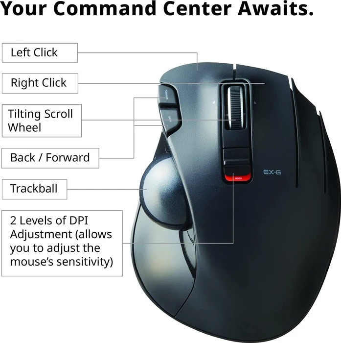 Elecom EX-G M-XT3DRBK Wireless Trackball schwarz, Rechtshänder