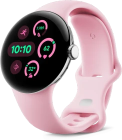 Google Pixel Watch 3 (LTE) 41mm Polished Silver mit Sportarmband Rose Quartz