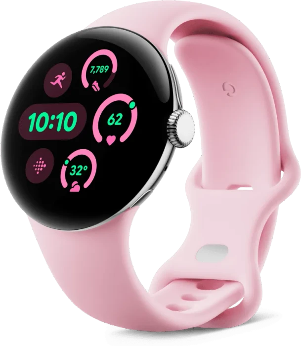 Google Pixel Watch 3 (LTE) 41mm Polished Silver mit Sportarmband Rose Quartz