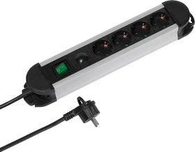 Vivanco Professional EPLS 4ALU mit Überspannungsschutz, 4-fach, Schalter, 1.6m, schwarz/silber