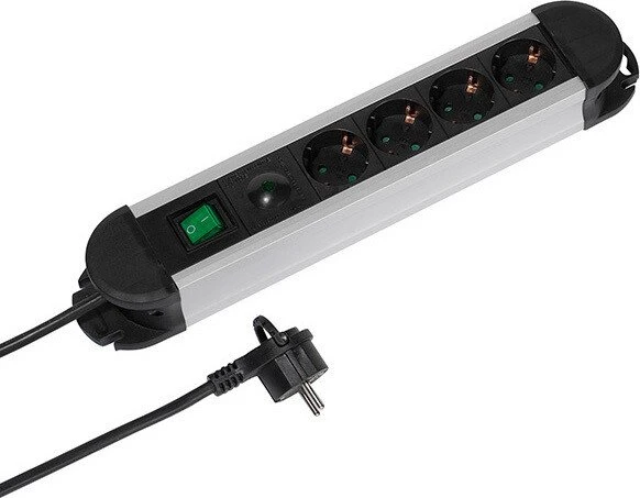 Vivanco Professional EPLS 4ALU mit Überspannungsschutz, 4-fach, Schalter, 1.6m, schwarz/silber