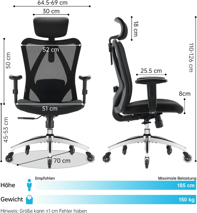Sihoo M18 Classic Office Bürostuhl mit Rollen-Upgrade (Skate-Rollen), schwarz