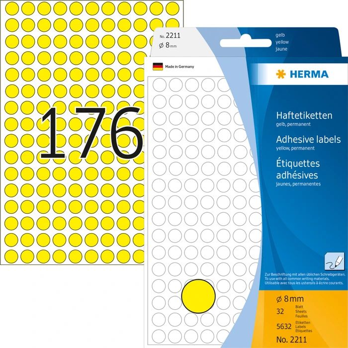 Herma Markierungspunkte 8mm gelb, 32 Blatt