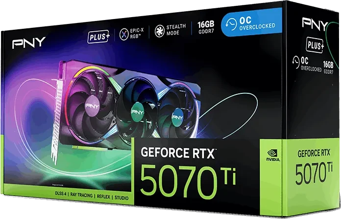 PNY GeForce RTX 5070 Ti Epic-X RGB Overclocked Triple Fan Plus, 16GB GDDR7, HDMI, 3x DP