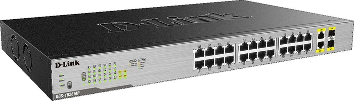 D-Link DGS-1000 Rackmount Gigabit Switch, 24x RJ-45, 2x RJ-45/SFP, 370W PoE+