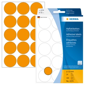 Herma Markierungspunkte 32mm, leuchtorange, 24 Blatt