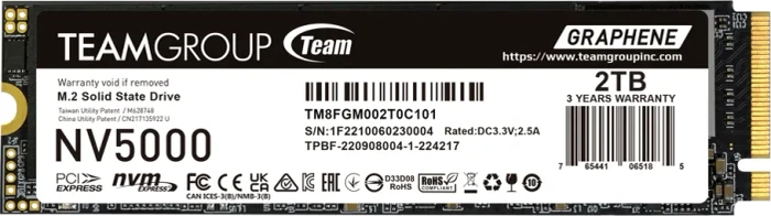 TeamGroup NV5000 2TB, Graphene, M.2 2280 / M-Key / PCIe 4.0 x4, Heatspreader