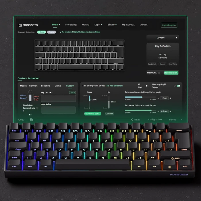 Akko MonsGeek FUN60 Pro HE, schwarz, LEDs RGB, hot-swap, Akko Glare Magnetic, USB, UK