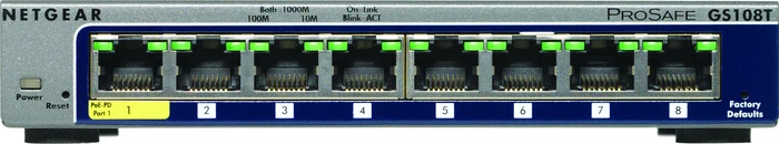 Netgear ProSAFE GS100 Desktop Gigabit Smart Switch, 8x RJ-45, PoE PD