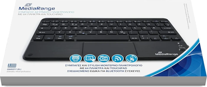 MediaRange kompakte Funk-Tastatur mit 64 Tasten und Touchpad, schwarz, Bluetooth, GR