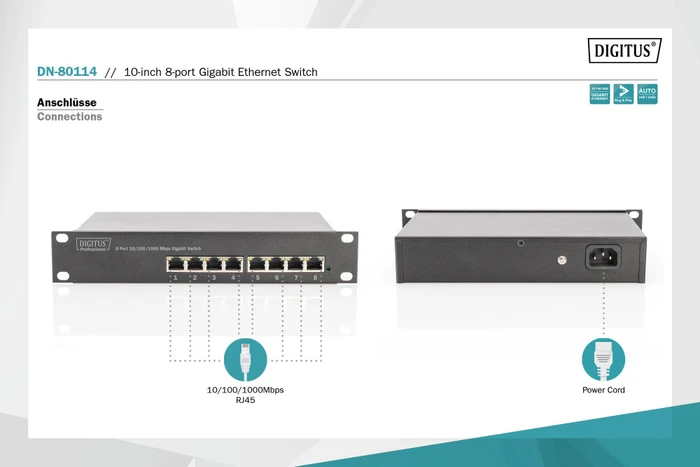 Digitus Professional DN-801 Rackmount Gigabit Switch, 8x RJ-45