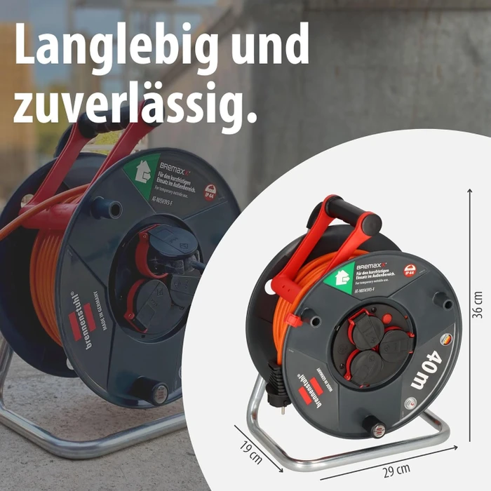 Brennenstuhl Garant V2 Kabeltrommel, Schuko auf 3x Schuko, 40m, IP44, AT-N05V3V3-F 3G1,5