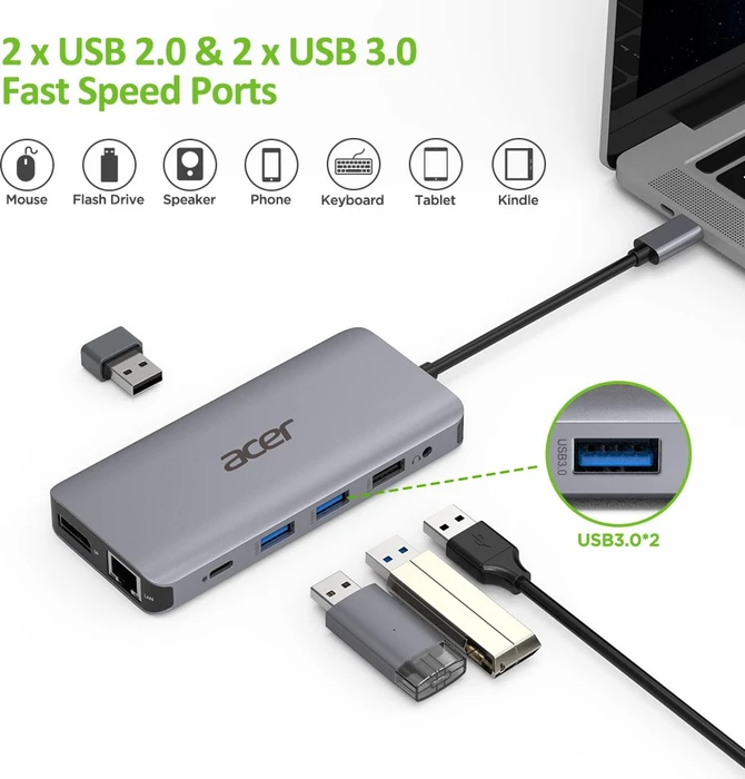 Acer 12in1 Type C dongle, USB-C 3.0 [Stecker]