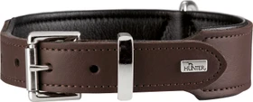 Hunter Basic Hundehalsband, beschichtetes Spaltleder, Kunstleder, schlicht, robust, 65 L, schwarz/braun