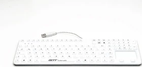 GETT KG26220 GCQ CleanType Prime Panel Plus mit Touchpad, medizinische Einbau-Silikontastatur, weiß, USB, DE (TKG-109-GCQ-PR-TOUCH-ADH-WHITE-IP68-BACKL-USB-DE)