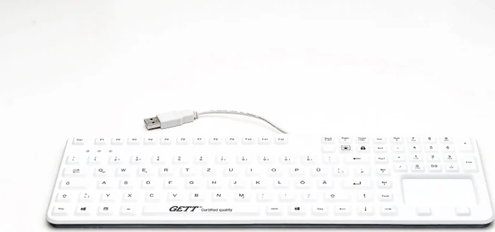 GETT KG26220 GCQ CleanType Prime Panel Plus mit Touchpad, medizinische Einbau-Silikontastatur, weiß, USB, DE