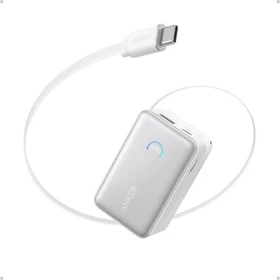 Anker Nano Powerbank 10K 45W integriertes einziehbares USB-C Kabel weiß