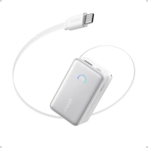 Anker Nano Powerbank 10K 45W integriertes einziehbares USB-C Kabel weiß