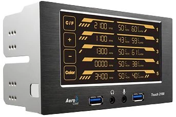 AeroCool Touch 2100, 2x 5.25" Dualbay Lüftersteuerung, 5-Kanal
