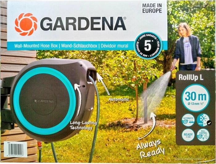 Gardena RollUp L Wand-Schlauchbox grau/türkis, 30m