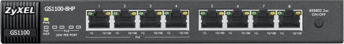 Zyxel GS1100 Desktop Gigabit Switch, 8x RJ-45, 75W PoE+