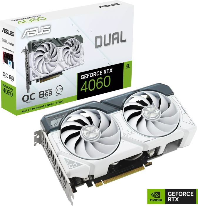 ASUS Dual GeForce RTX 4060 White OC, DUAL-RTX4060-O8G, 8GB GDDR6, HDMI, 3x DP