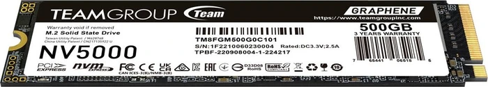 TeamGroup NV5000 500GB, Graphene, M.2 2280 / M-Key / PCIe 4.0 x4, Heatspreader