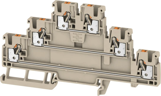 Weidmüller A3T 2.5 Durchgangs-Reihenklemme, Mehrstock-Reihenklemme, PUSH IN, 2.5 mm², 800 V, 22 A, dunkelbeige
